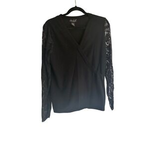 Y2K Questions Black Lace Sleeve Top Elegant V-Neck Long Sleeve Party Blouse